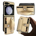 thumbnail image 3 of Elegant Choise Case with Credit Card Holder for Samsung Galaxy Z Flip 5 5G Wristband Stand Leather Phone Cover, Khaki, 3 of 10