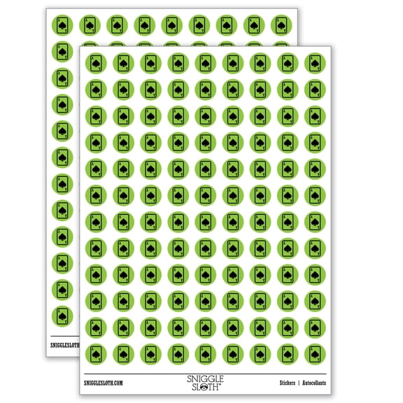 Playing Card Ace of Spades 200 Round Stickers - Matte Finish - 0.50" Size - Light Green