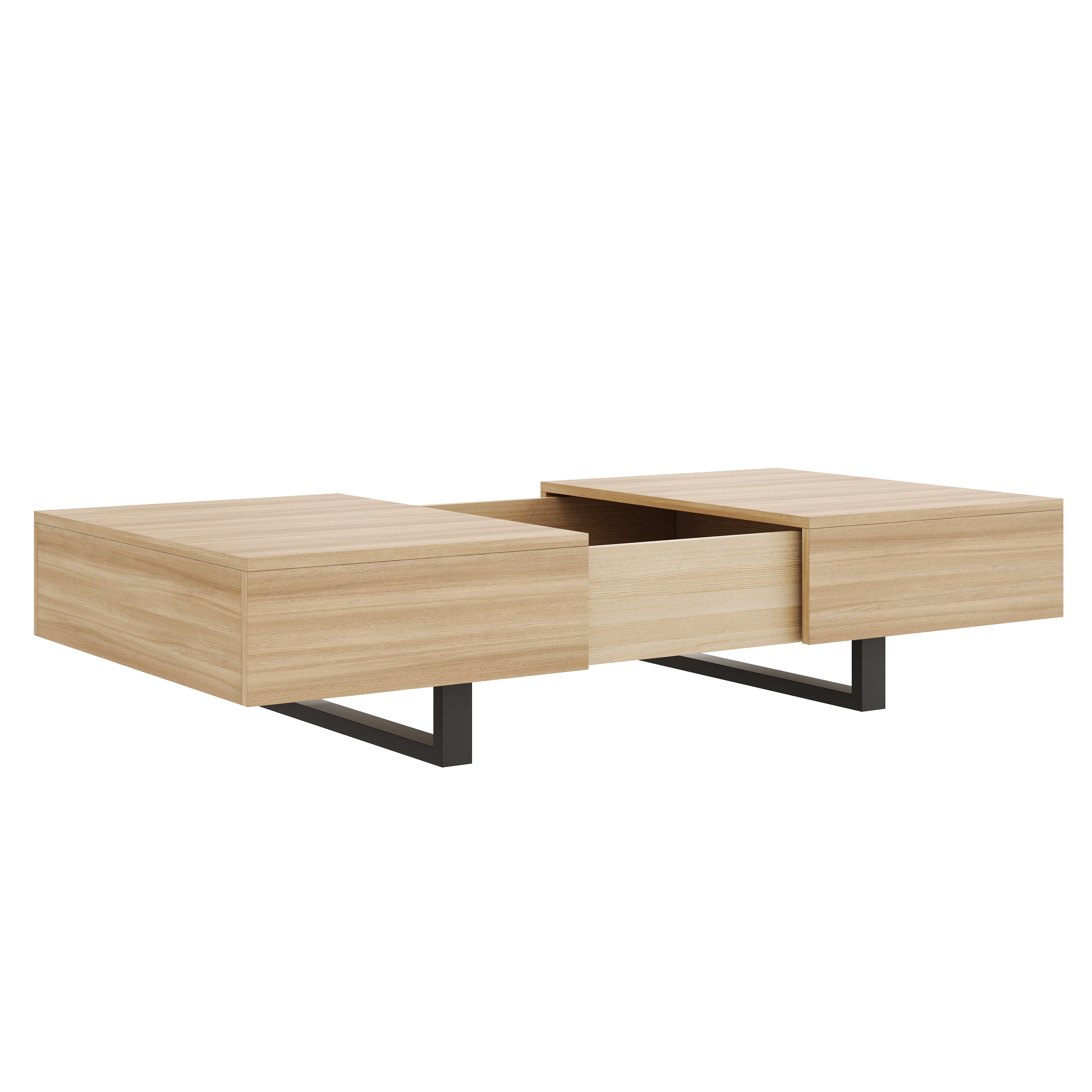GARITIN Sliding Top Coffee Table with Hidden Storage, Expandable Wood Tabletop, Modern Mid-Century Coffee Table with Storage Compartment for Living Room, Natural