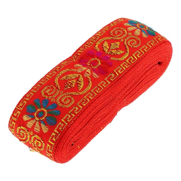 Bewildely National Style Sewing Jacquard Ribbon Roll DIY Crafts Decoration Tela de costura y artesanía Rojo 45 mm x 7 m