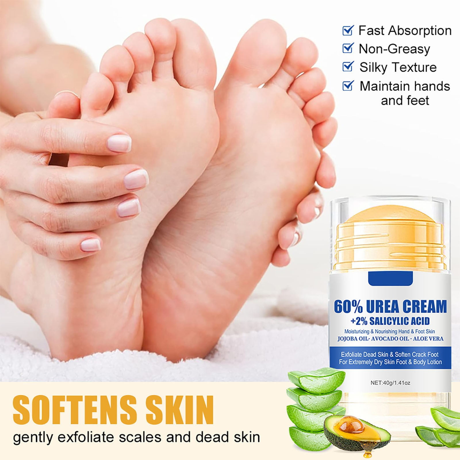 Urea Cream 60% plus 2% Salicylic Acid, Urea Cream 60 Percent for Feet Maximum Strength, 60% Urea Cream for Dry Cracked Heels and Feet, Callus Remover, Urea Cream for Feet, Hands, Knees