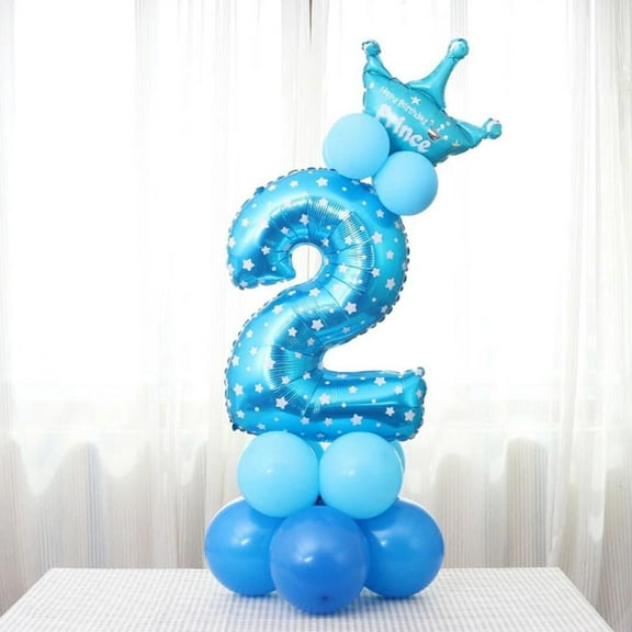 Pretyzoom Blue Foil Birthday Balloon Set with Number Balloon Stand and Latex Balloons for Party Decor