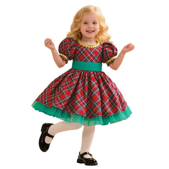 Toddler Summer Dress Girls Size 6 Party Dress Toddler Young Girls Long Sleeve Holiday Dresses Romper Girl Wedding Dresses Baby Child Short Sleeve Christmas Plaid Pageant Party Red 18-24 Months