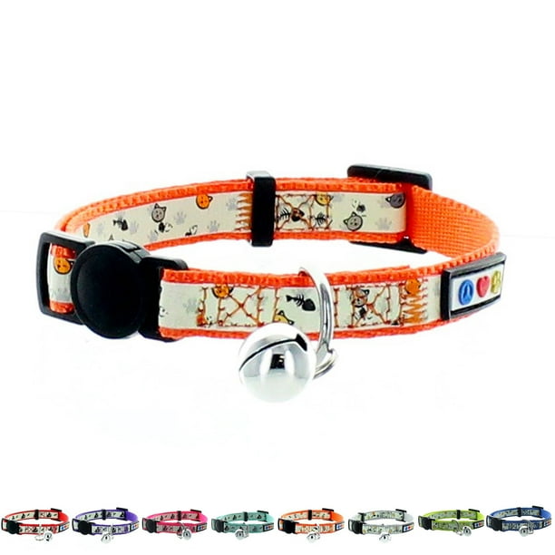 Pawtitas Glow In The Dark Cat Collar with Safety Buckle and Bell