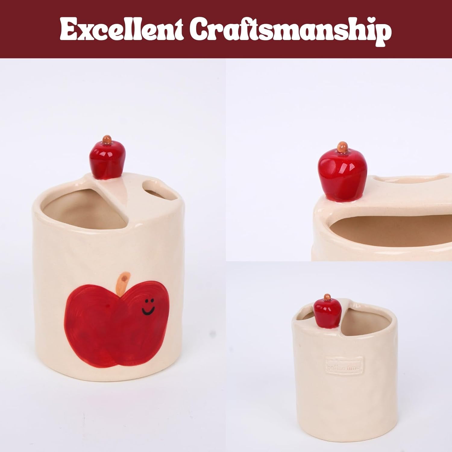 ABCISI Ceramic Coffee Mug, 10oz 3D Apple Espresso Cup for Kitchen Home Office, Novelty Porcelain Coffee Cup with Hand-Painted Apple for Water, Milk, Tea, Lovely Present and Home Decor, Red