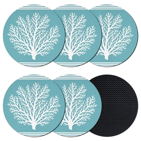 Turquoise Coral Coastal Coasters Set of 6 Absorbent Coasters for Drinks Nautical Seaside Farmhouse Striped Coaster for Desk Coffee Table Protection Home Decor House Warming Gifts 4