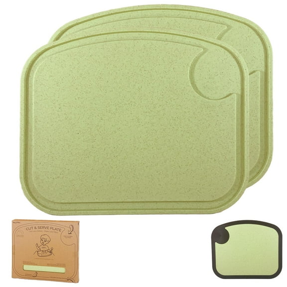 Two Peas Kid Plates or Toddler Plates and Cutting Board Plate Set -of- 2 | Unbreakable | Wheat Straw | Dinnerware Sets as Reusable Plates for Kids (Green)