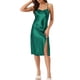 thumbnail image 2 of Noche de satén sin mangas para mujer Inspire Chic, sin espalda, con abertura, vestido midi de seda XS verde, 2 of 6