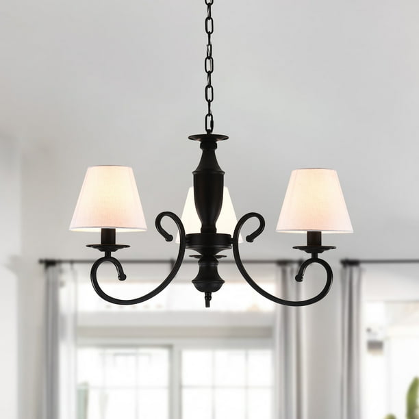 Vintage 3 Lights Chandelier With Linen Shade Adjustable Chain For Dining Room Bedroom Living French Style Com Vintage 3 Lights Chandelier With Linen, French Country Light Shades