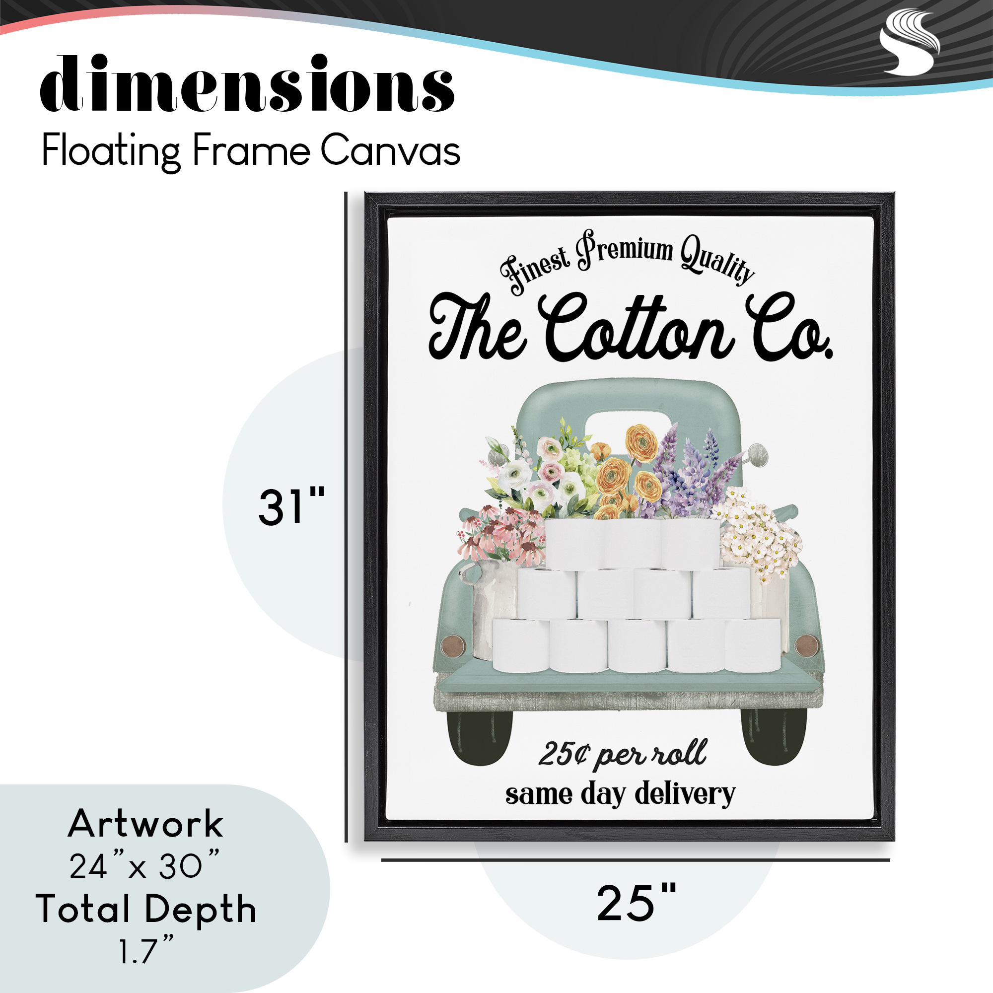 Toilet Paper Delivery Truck Black Framed Floater Canvas Wall Art, design by Lettered and Lined