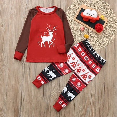 

ERTUTUYI Christmas Kids Deer Print Long Sleeve Tops+Pants Family Pajamas Matching Set Red 12T