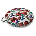 thumbnail image 1 of Botanical Round Floor Cushion with Handle, Print of Meadow Beauty Along Poppy Cornflower Lily Blooming Branches Blossom, Pillow for Living Room & Dorms, 18" Round, Red and Purple, by Ambesonne, 1 of 4