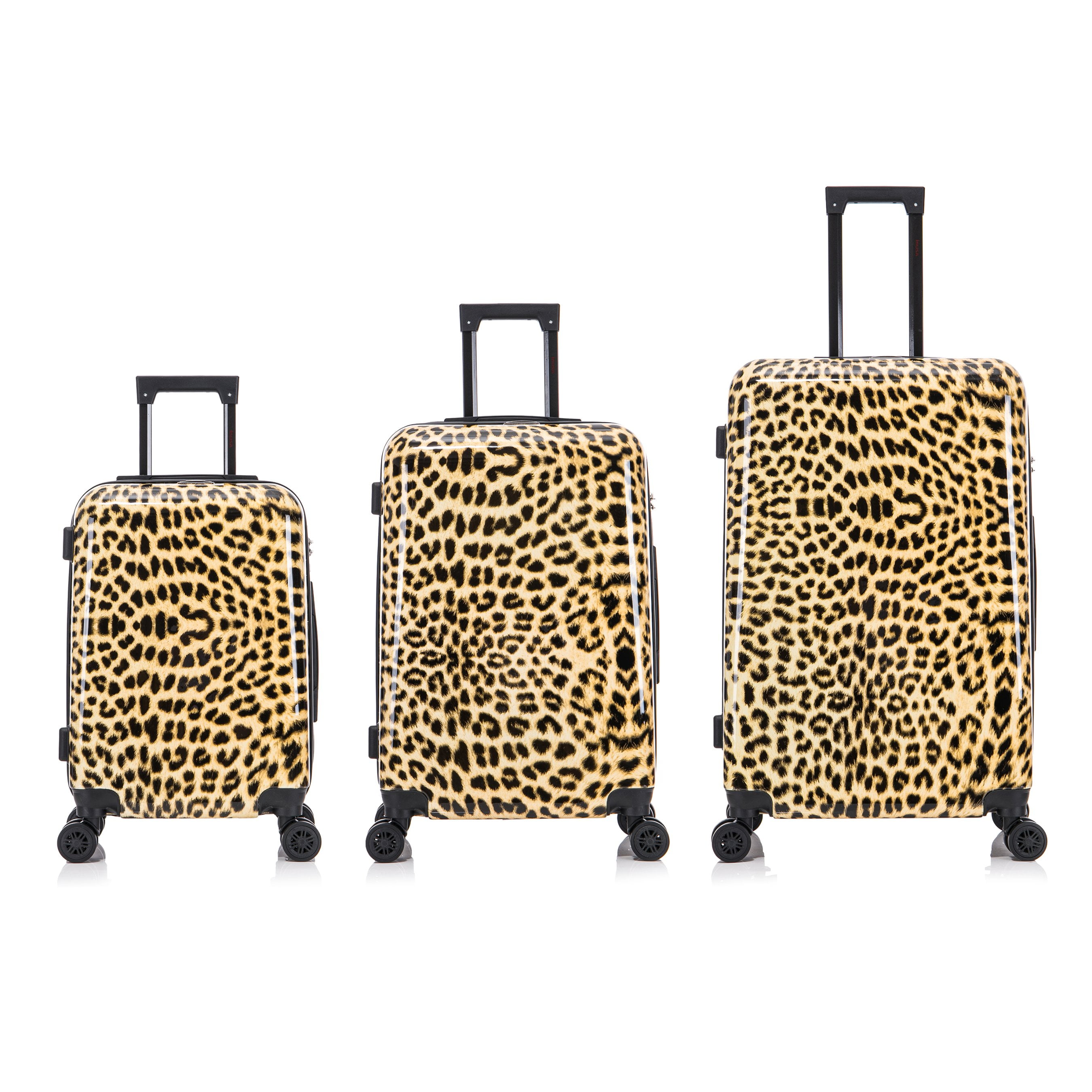 InUSA Print 3-Piece Hardside Luggage Sets with Spinner Wheels, Handle, Trolley, (20"/24"/28"), Cheetah