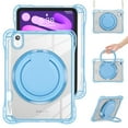 thumbnail image 2 of ELEHOLD Rotating Shockproof Case For iPad Mini 7th(A17 Pro) 2025/ 6th Generation 2022, Full Body Protection Clear Rugged Cover, 360° Rotating Ring Hand Grip Stand, Nylon Shoulder Strap,Lightblue, 2 of 11