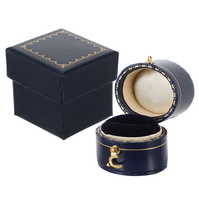 Caja para anillos de boda, collar, anillo, joyería, regalo, collar, pendientes, pulseras, San Valentín, boda, compromiso, azul oscuro.