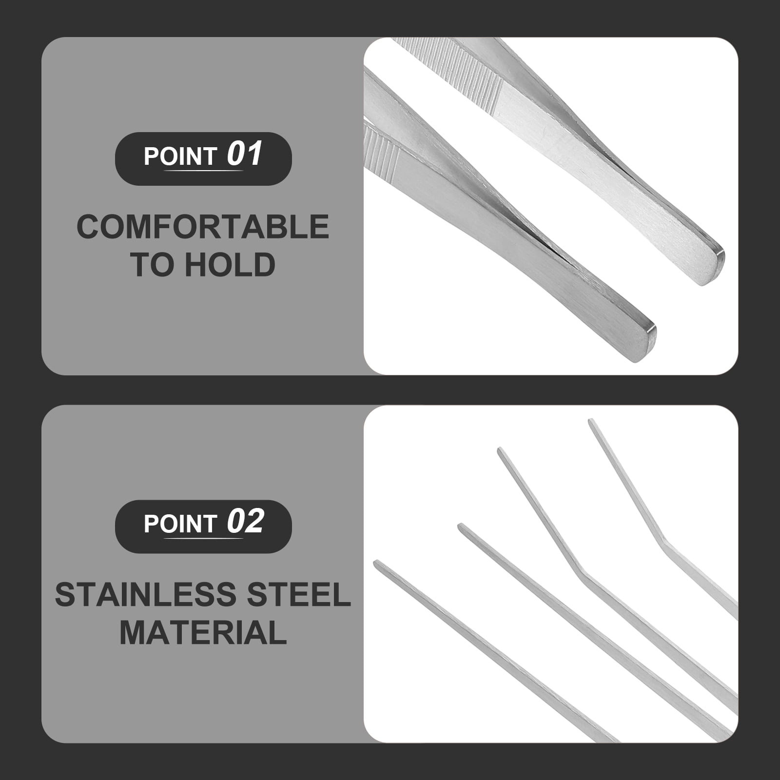 OULII Set of 2 Stainless Steel Feeding Tongs for Reptiles Aquarium Pets and Small Animals Care