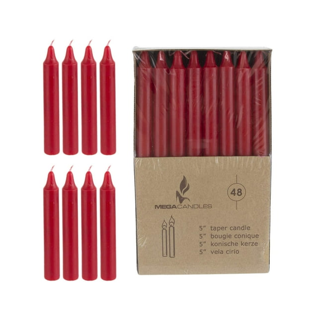 Mega Candles 48 Pcs Chandelles Coniques Droites Rouges Non Parfumées, Chandelles en Cire Coulées à la Main 5 Pouces x 3/4 Pouces, Déco Maison, Réceptions de Mariage, Showers de Bébé, Anniversaires, Célébrations, Cadeaux de Fête et Plus