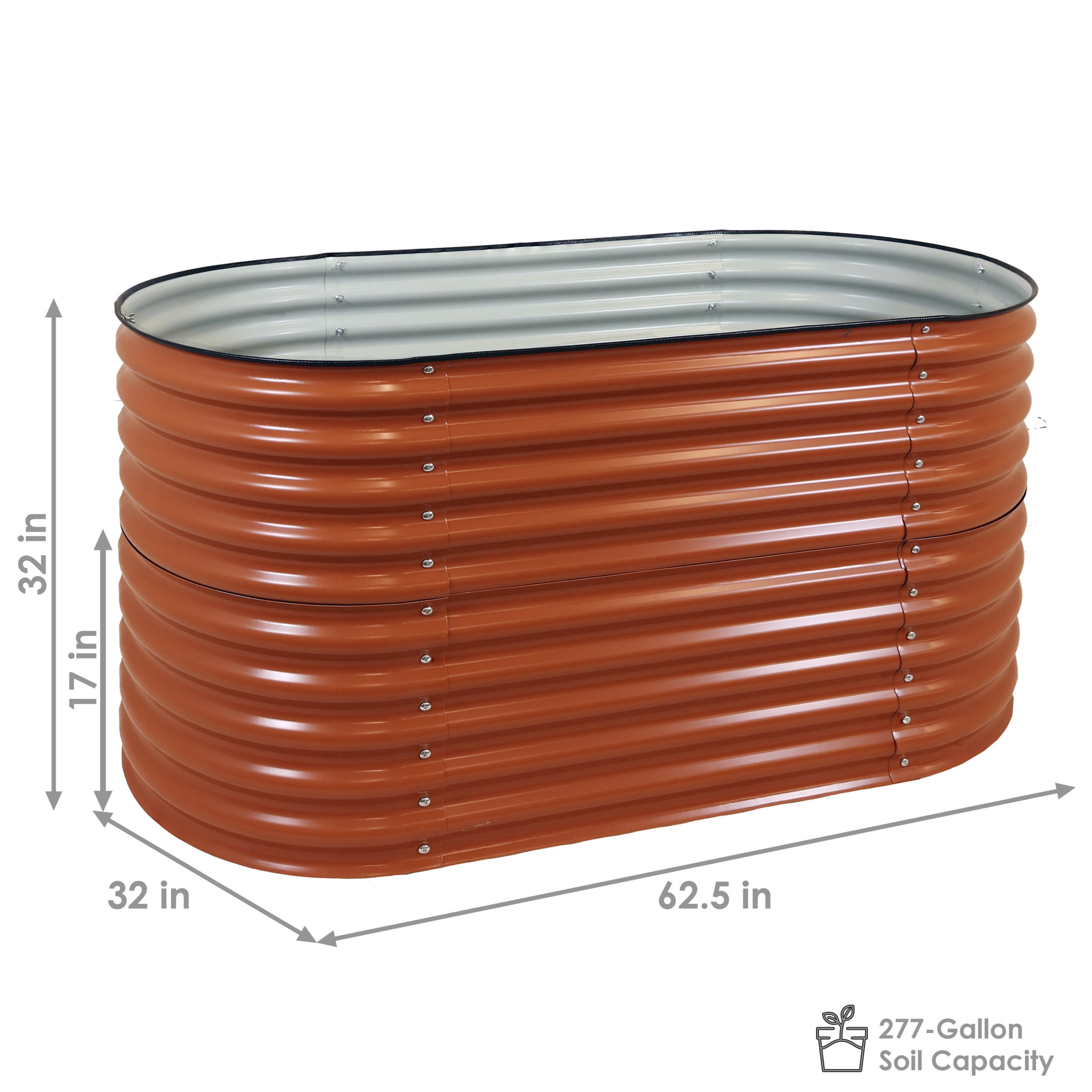 Sunnydaze 62.5" x 32" x 32" Oval Brown Steel Stackable Raised Garden Bed