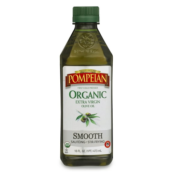 Pompeian USDA Organic Smooth Extra Virgin Olive Oil, First Cold Pressed, Smooth, Delicate Flavor, Perfect for Sautéing & Stir-Frying, 16 FL. OZ.