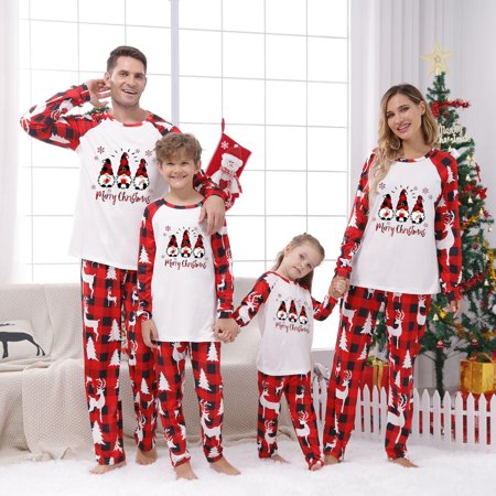 

LINMOUA Baby Christmas Parent-Child Set Round Neck Long Sleeve Plaid Christmas Home Bodysuit Red