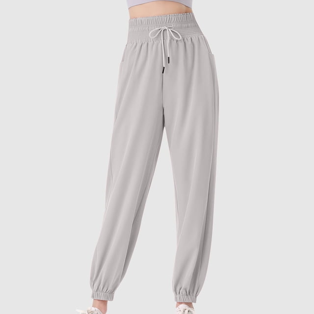 AherBiu Joggers for Women Drawstring High Waisted Lightweight Gym Running Sweatpants Solid Color Casual Workout Trousers