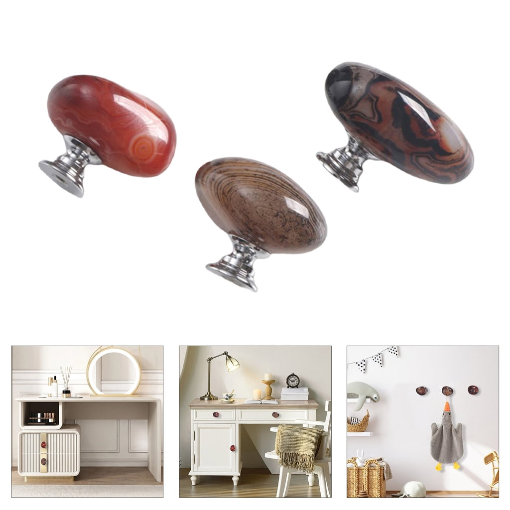 YIGSECU 3Pcs Agate Stone Dressers Knob Kitchen Cabinet Door Handle Wardrobe Pulls Simple Drawer Knob Elegant Furniture Hardware