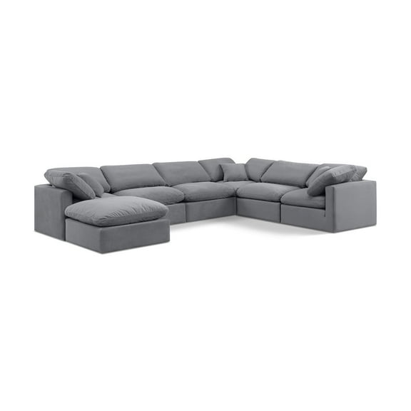 Meridian Furniture Indulge 193.5" Velvet U-Shaped Modular Sectional in Gray