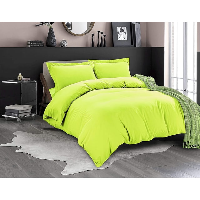 Mocassi 3-Piece Duvet Cover Set, 1800 Thread Count, Button Closure, Solid Color - Cooling, Breathable Material- Wrinkle, Fade, Stain Resistant, King/California King, Lime