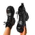 thumbnail image 5 of Women's Gothic Buckle Platform Ankle Boots Side Zipper Lace up Combat Boots Casual Low Heel Platform Booties, 5 of 6