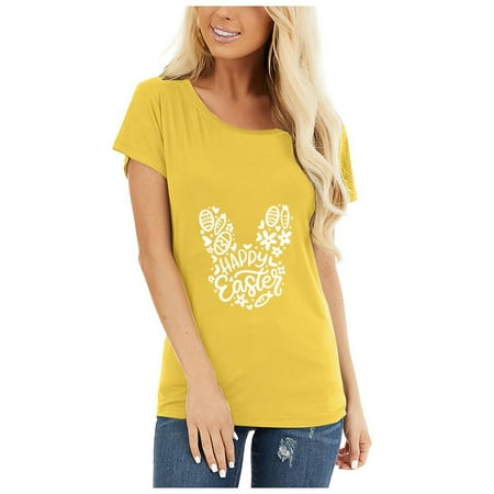 

Clearance Summer Tops for Women Women O-Neck Bunny Print T-shirt Short Sleeve Casual Loose Blouse Rabbit Print Maternity Shirts Yellow 3XL