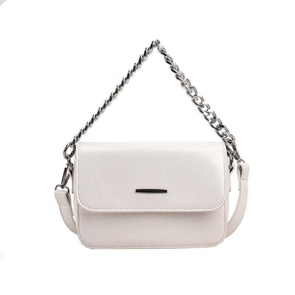 IELGY women's oblique straddle bag, fashionable silver chain versatile shoulder square bag