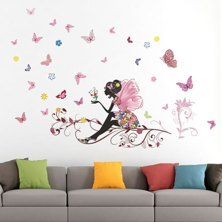 Sonew Room Wall Decal Home Pvc Sticker Fairy Flower Erfly Vinyl Art Girl Bedroom Decor Removable Canada - Girl Room Wall Stickers