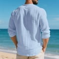 thumbnail image 5 of LNWUY Mens Loose Cotton Linen Tunic Henley Shirt Casual Beach Long Sleeve V Neck Tops Hippie Yoga Shirts Blouse Blue L, 5 of 6