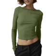 thumbnail image 1 of Gibobby Blusas Para Mujeres Camiseta de manga larga para mujer, cuello redondo, ajustada, sexy, básica（Verde， M), 1 of 5