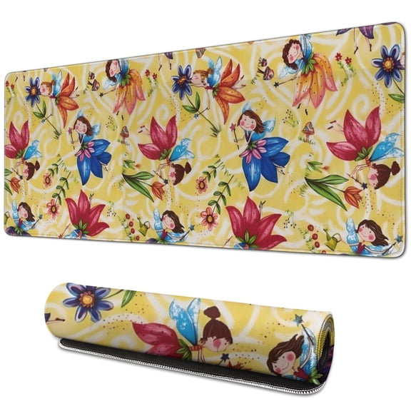 Long Mouse Pads for Desk,Flower Fairy Princess Pattern Desk Mats on Top Of Desks, Desk Mouse Pad Extra Large with 3mm Non-Slip Base and Stitched Edge for Gaming,Office,Work,Home 31.5"x11.8"
