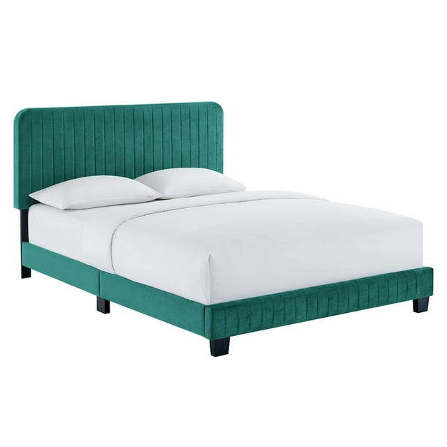Modway Celine Lit Plateforme Simple en Velours de Performance Capitonné à Canaux, Turquoise