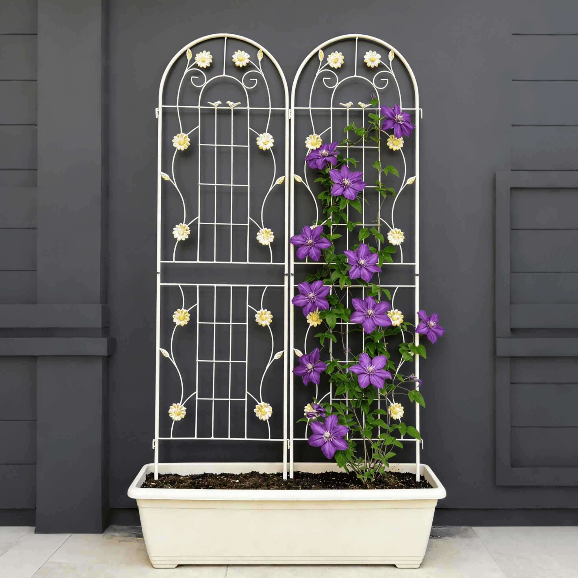 2 Pack 71" x 19.7" Metal Garden Trellis Rustproof Outdoor Plant Trellis for Climbing Plants Heavy Duty Flower Vine Support Trellis for Rose Clematis Ivy Cucumber Garden Patio Decor Cream White