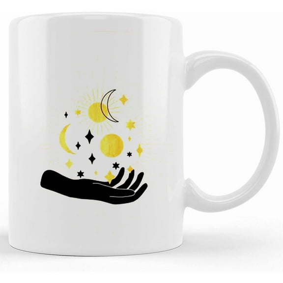 Celestial Coffee Mug, Sun, Moon Stars Gold And Black Hand Boho Camp Mug, Witchy Mug, Woo Gift, Astrology Stargazer Mug, Enamel Campfire Mug, Ceramic Novelty Coffee Mug, Tea Cup, Gift Pre