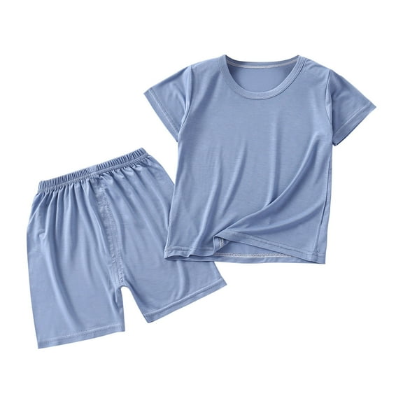 Lovskoo 6M-7Y Baby Boys Girls Pajama Sets Toddler Soft Comfy Round Neck Short Sleeve and Shorts Sleepwear Jammies 2Pcs Pjs Blue