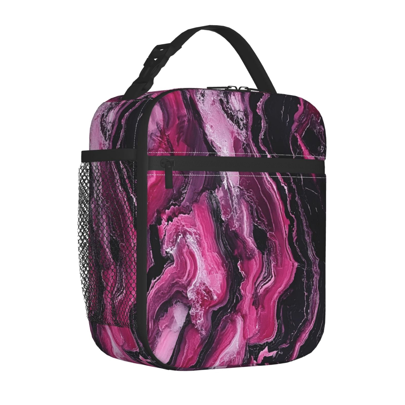 Lunch Bag For Women Men Insulated Portable Lunch Box Bento Box Office Picnic Travel Cooler Bag Darkmagenta Marble_3