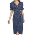 thumbnail image 1 of XDZJLR Robes pour Femmes Imprimé Midi avec Manches Bouffantes et Ourlet Robe Col en V, 1 of 5