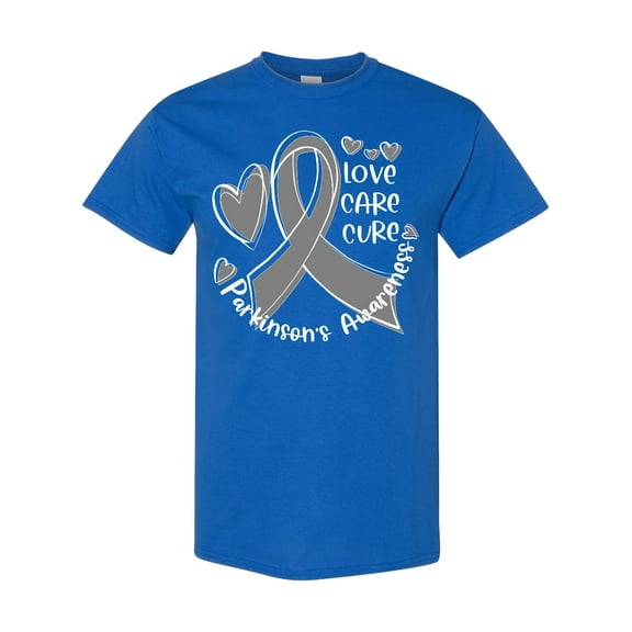 Inktastic Love, Care, Cure Parkinson's Awareness with Gray Ribbon T-Shirt