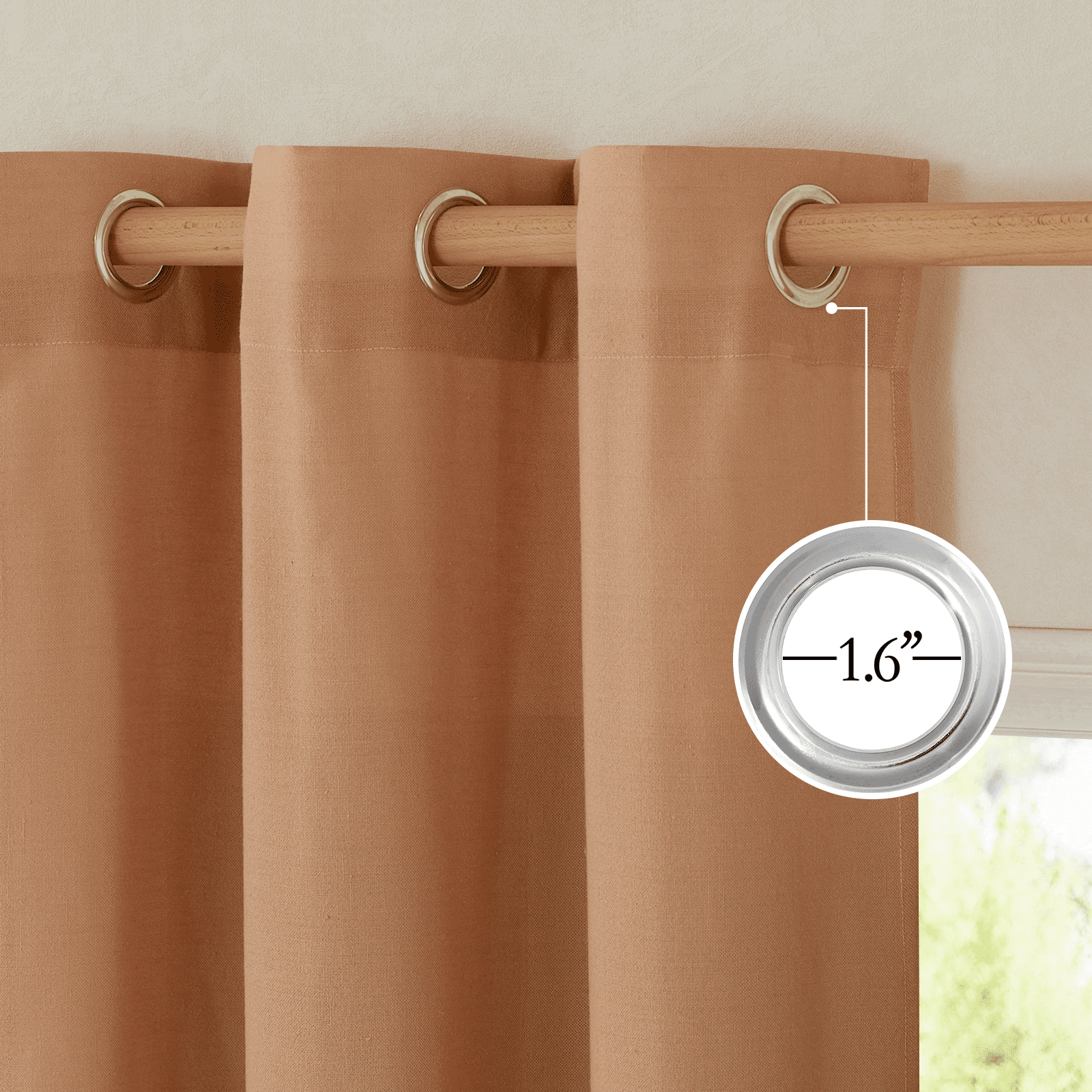 NICETOWN Linen Curtains for Bedroom, Semi Sheer Thick Linen Drapes Light Filtering Privacy Protection Grommet Living Room Curtain Panels, Burnt Orange, 55"x96", 2 Panels