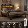 thumbnail image 5 of Queen Size Solid Wood Bed, Double-Layer Headboard with Storage, LED Lighting, Built-in Charging Station, Under-Bed Storage, Silent Operation, No Box Spring Required ,Brown, 5 of 9