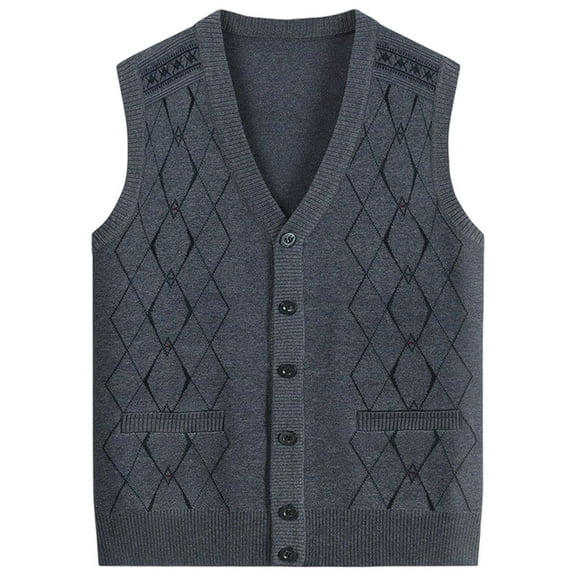 FINALGANG Mens Sweater Vest V Neck Sleeveless Argyle Knit Vest With Button Front Pockets Casual Warm Cardigan Vest For Daily Office Wear Trendy Knitwear