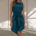 thumbnail image 2 of Bowake Robe en Satin pour Femmes Été Col Rond Sans Manches Ceinture Élégante Robe de Cocktail Mini, 2 of 7
