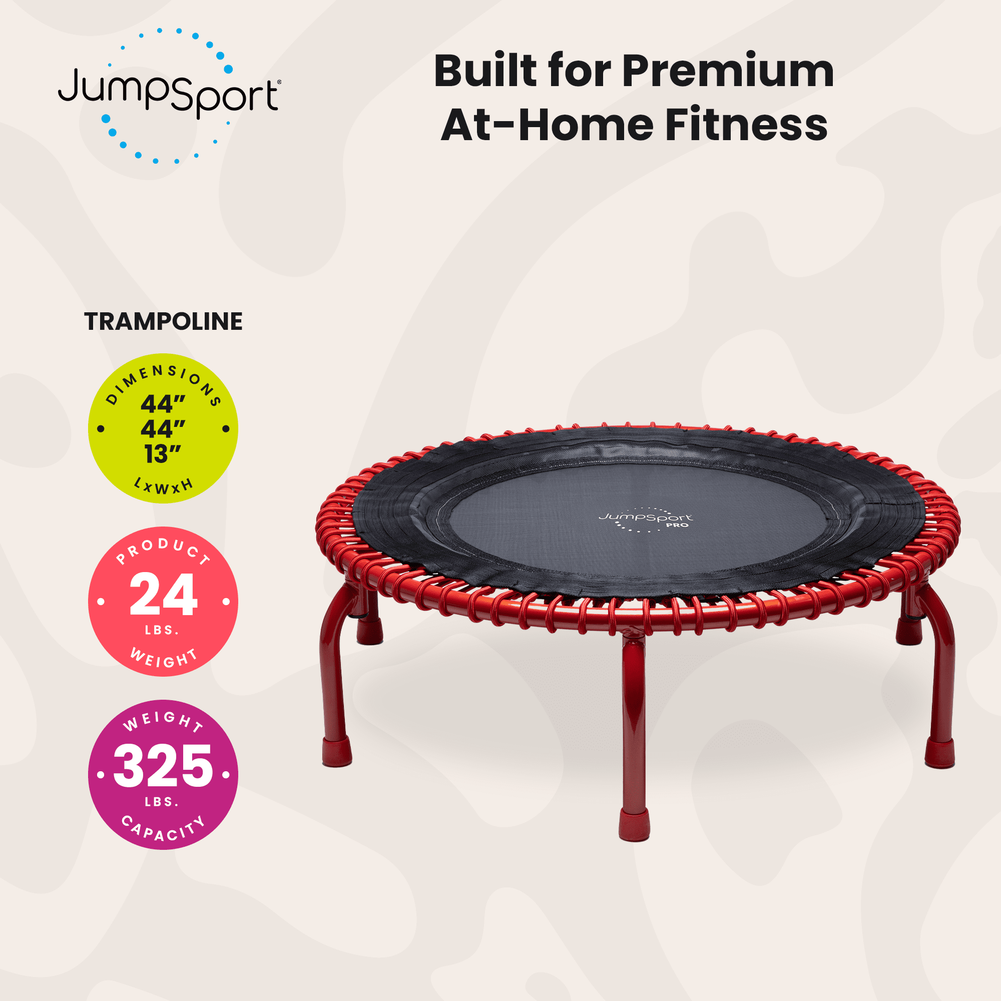 JumpSport 44" PRO Fitness Trampoline, Model 550 Exercise Rebounder w/ 325 lb Capacity, Red