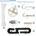 thumbnail image 4 of Essentials Laundry Clothesline Kit, Complete Laundry Hanging Tools Including 198 Ft Cotton Rope, Rustproof Pulleys Line Tightener Wall Hooks Plastic Spreaders for Outdoor Indoor Laundry Hanging, 4 of 5