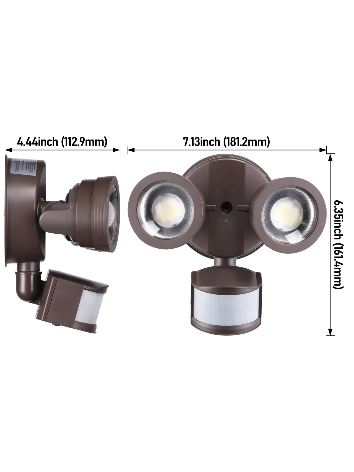 2 pack 25W LED Security Light with Motion Sensor, Dusk to Dawn Flood Wall Light, 30°-80° Beam Angle Adjustable, 5000K Daylight, ETL Listed, Bronze