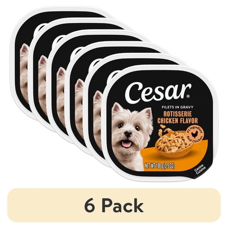 (6 pack) Cesar Filets in Gravy Wet Dog Food, Rotisserie Chicken Flavor, 3.5 oz. Tray